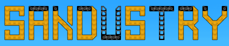 Sandustry wordmark built from in-game structures.