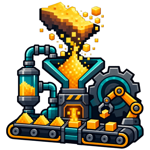 Pixel-art Sandustry factory with sand, pipes, a conveyor and a gear