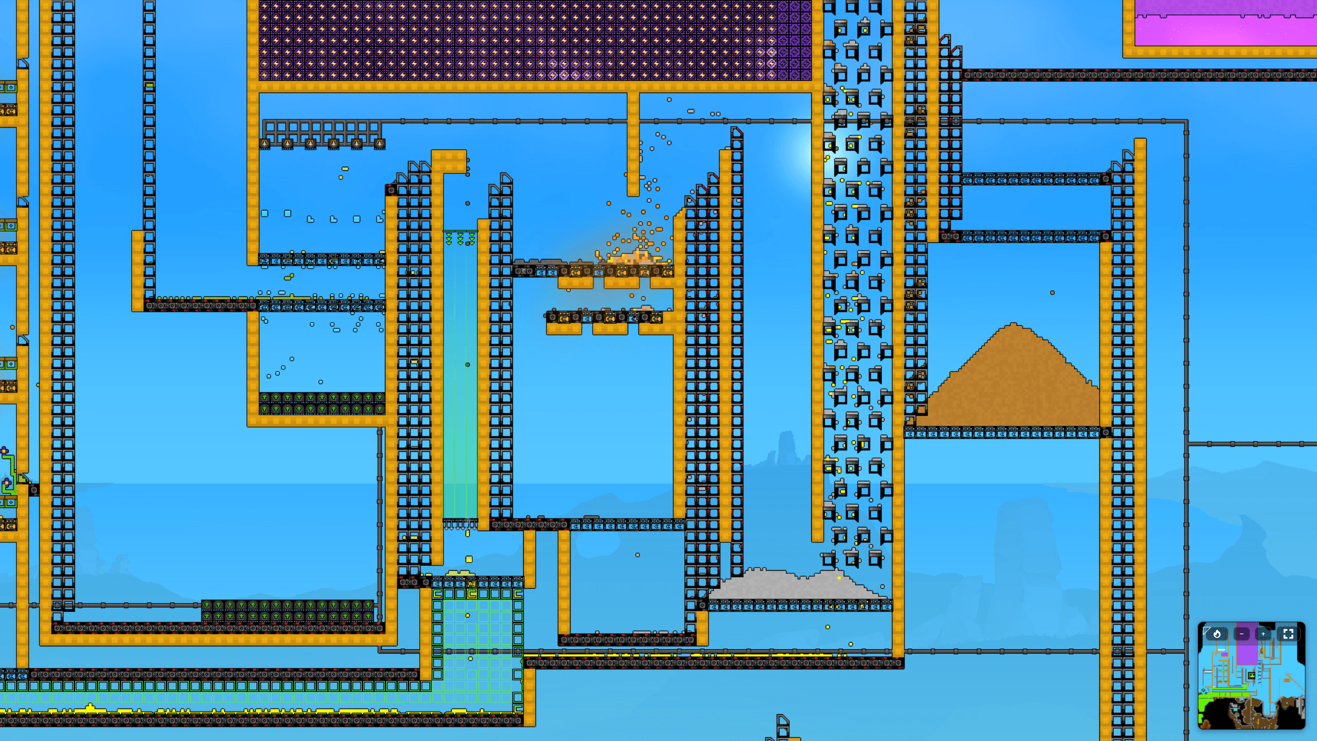 Sandustry logistics layout with conveyors, vertical transport, filters, and separated material routes