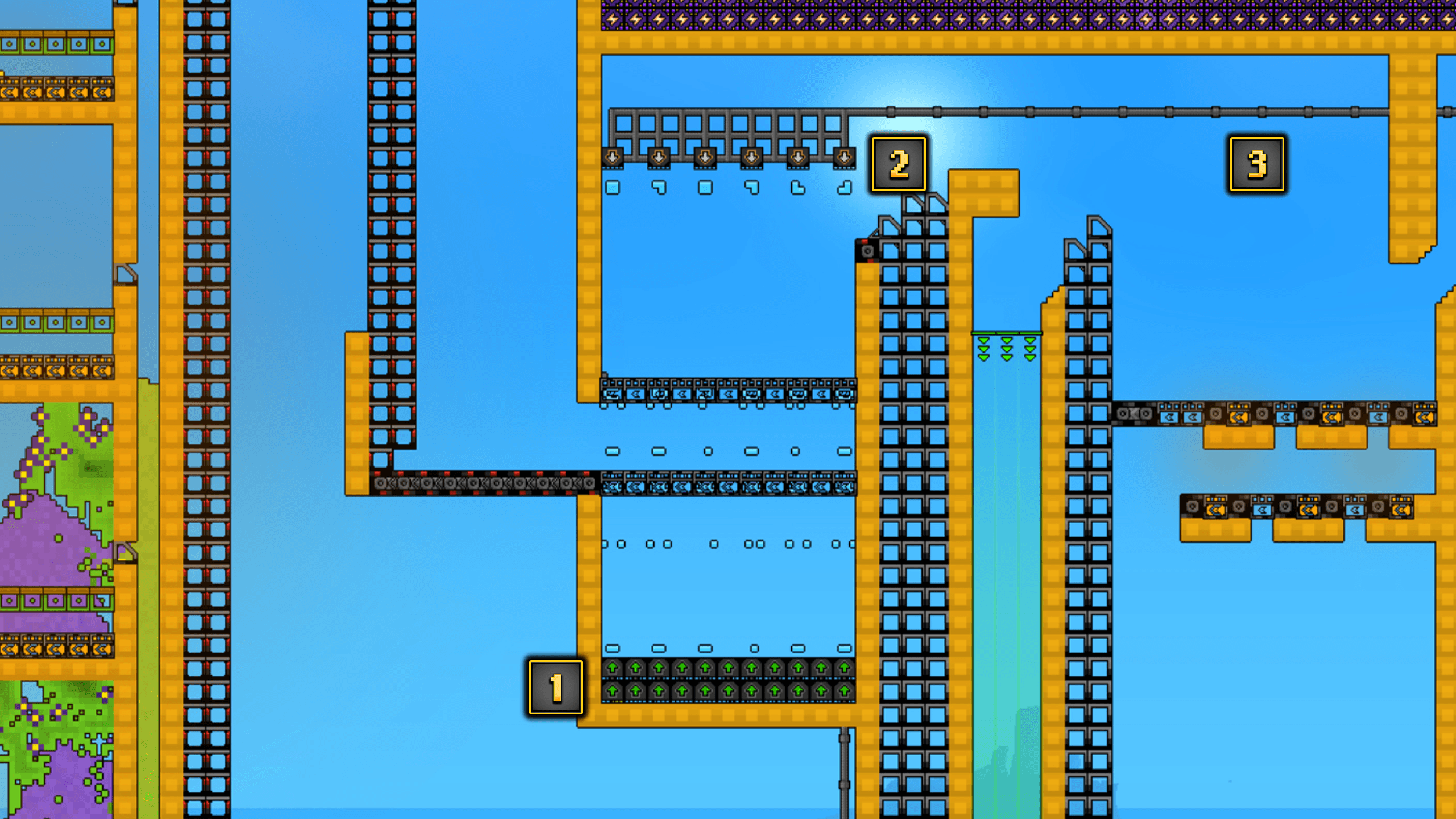 Sandustry water routing layout with pumps, pipes, and contained pools
